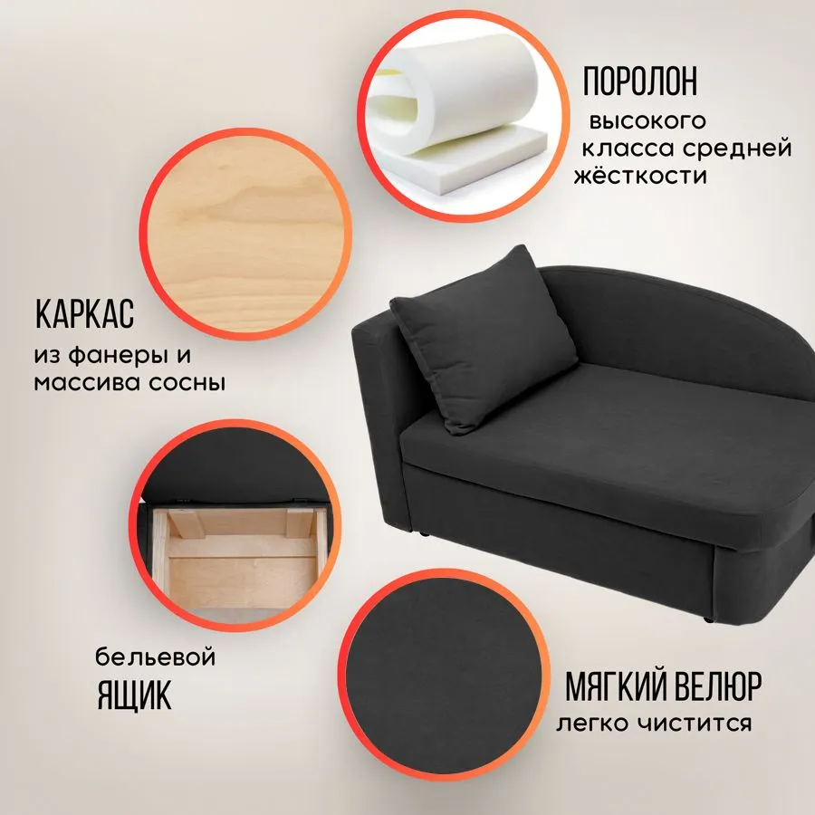 Диван-кровать левая 1050 графит Brendoss в Артёмовском - artyomovskij.mebel-e96.ru