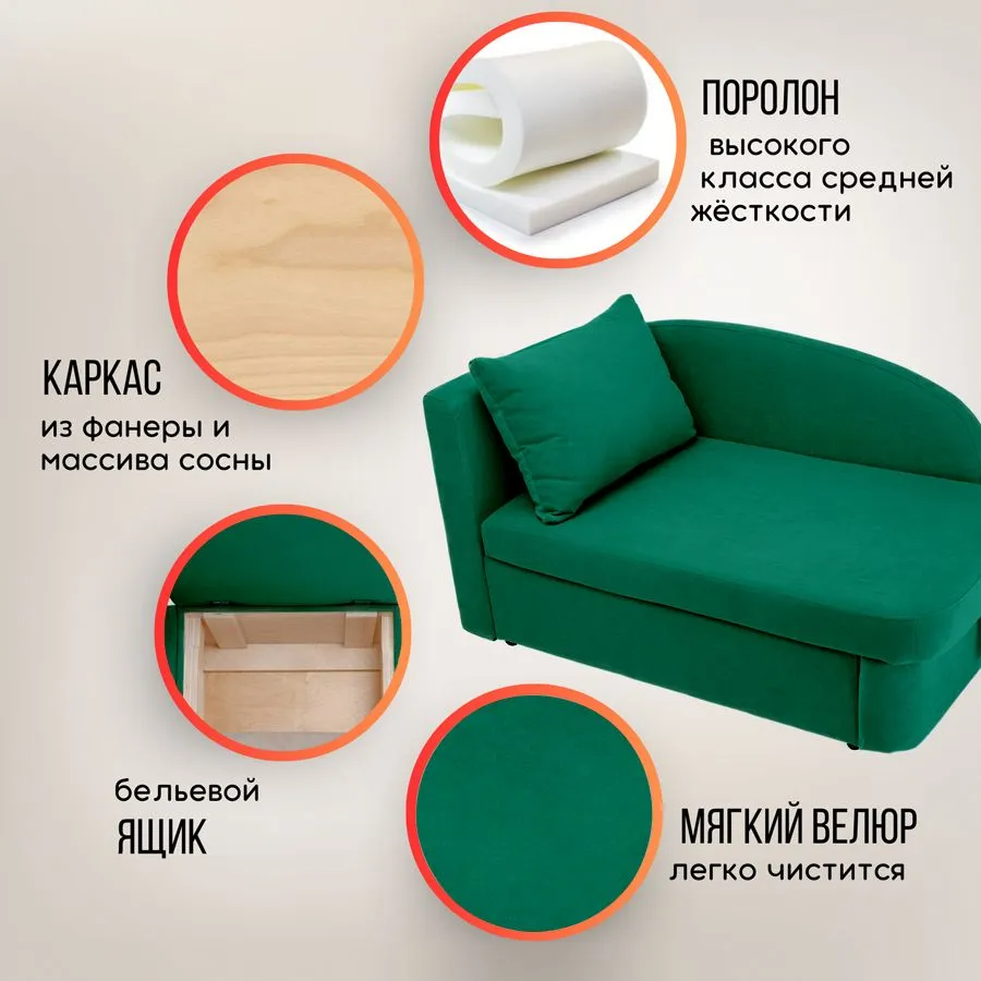 Диван-кровать левая 1050 изумрудный Brendoss в Артёмовском - artyomovskij.mebel-e96.ru