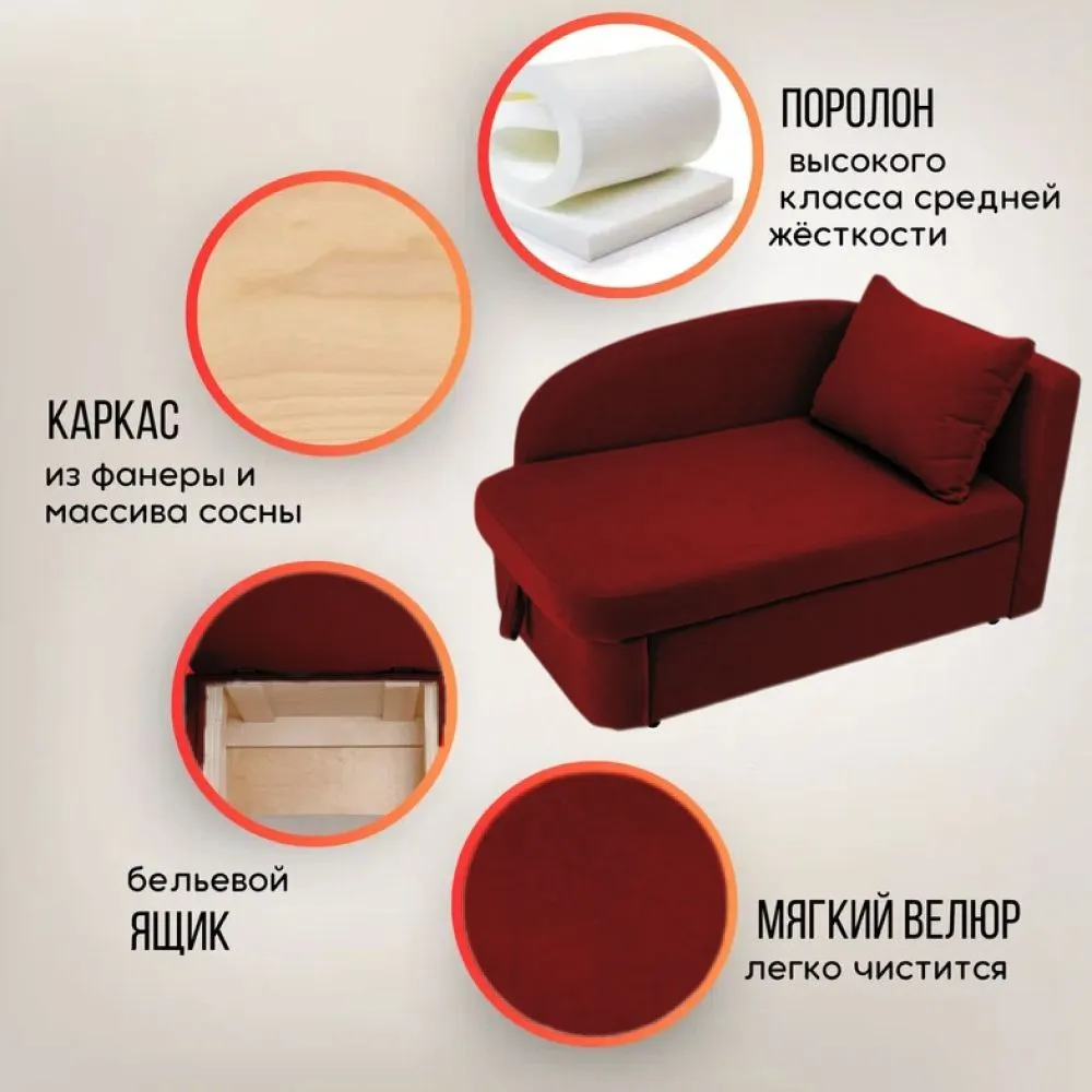 Диван-кровать правая 1050 бордовый Brendoss в Артёмовском - artyomovskij.mebel-e96.ru