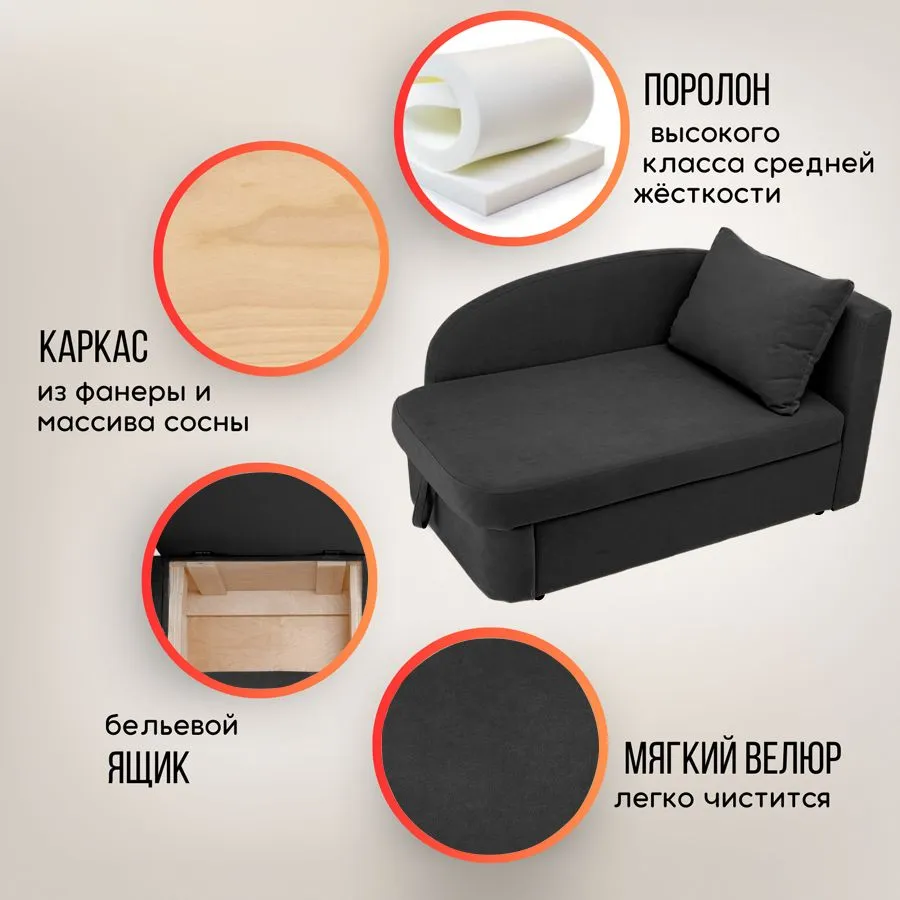 Диван-кровать правая 1050 графит Brendoss в Артёмовском - artyomovskij.mebel-e96.ru