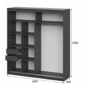 Шкаф-купе ШКП-3 2000 мм графит (СВ) в Артёмовском - artyomovskij.mebel-e96.ru