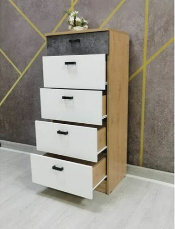 Комод 500-5Я Адель Дуб вотан/Белый (Эра) в Артёмовском - artyomovskij.mebel-e96.ru