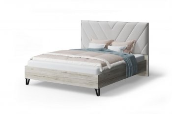 Кровать с ПМ Аделия с мягк.изголов/царги ЛДСП Brilliant (серо-белый)/Дуб серый, 1600 (МЛК) в Артёмовском - artyomovskij.mebel-e96.ru