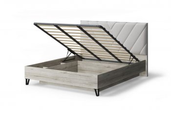 Кровать с ПМ Аделия с мягк.изголов/царги ЛДСП Brilliant (серо-белый)/Дуб серый, 1600 (МЛК) в Артёмовском - artyomovskij.mebel-e96.ru