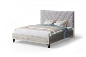 Кровать Аделия с мягк.изголов/царги ЛДСП Moonlight (серо-бежевый)/Дуб серый, 1600 (МЛК) в Артёмовском - artyomovskij.mebel-e96.ru