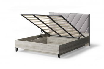 Кровать с ПМ Аделия с мягк.изголов/царги ЛДСП Moonlight (серо-бежевый)/Дуб серый, 1600 (МЛК) в Артёмовском - artyomovskij.mebel-e96.ru