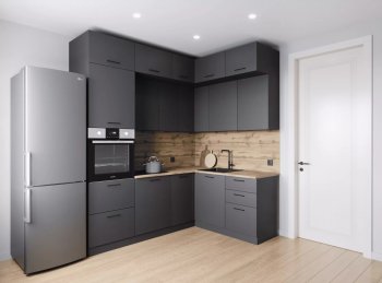 Кухонный гарнитур угловой Антрацит 2200х1700 мм (Санвут) в Артёмовском - artyomovskij.mebel-e96.ru