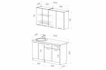 Кухонный гарнитур Асая Медиум 1400 мм (Герда) в Артёмовском - artyomovskij.mebel-e96.ru