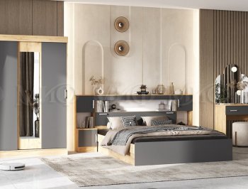 Спальный гарнитур Бася крафт/графит (Миф) в Артёмовском - artyomovskij.mebel-e96.ru