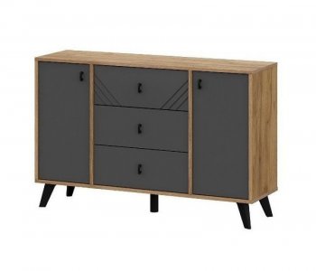 Комод 3 ящ. двухств. Байкал Графит/Дуб золотой (СВ) в Артёмовском - artyomovskij.mebel-e96.ru