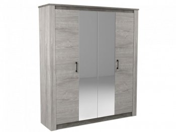 Шкаф 1900 мм 4-х дверный Денвер Риббек серый (СБК) в Артёмовском - artyomovskij.mebel-e96.ru | фото