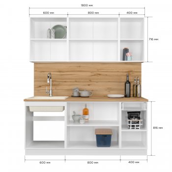 КУхонный гарнитур Эстетик 1800 мм белый (Сурская) в Артёмовском - artyomovskij.mebel-e96.ru