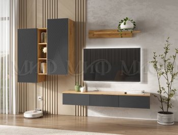 Стенка Флэш комп.2 крафт/графит (Миф) в Артёмовском - artyomovskij.mebel-e96.ru