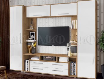 Стенка Гармония (2700) МДФ крафт/белый (Миф) в Артёмовском - artyomovskij.mebel-e96.ru