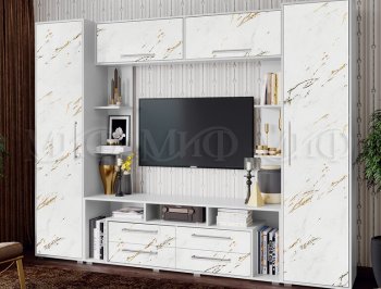Стенка Гармония (2700) МДФ белый/мрамор золото (Миф) в Артёмовском - artyomovskij.mebel-e96.ru