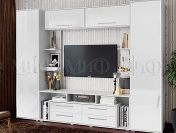 Стенка Гармония (2700) МДФ белый/белый глянец (Миф) в Артёмовском - artyomovskij.mebel-e96.ru