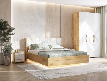 Кровать парящая с ПМ Ирис белый/дуб крафт (Миф) в Артёмовском - artyomovskij.mebel-e96.ru
