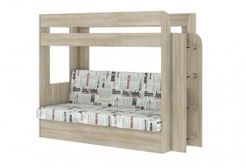 Кровать 2-х ярусная с диваном Карамель 75 сонома/газета в Артёмовском - artyomovskij.mebel-e96.ru