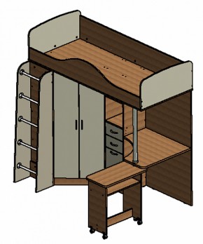 Кровать-чердак Теремок-1 Дуб молочный/Орех в Артёмовском - artyomovskij.mebel-e96.ru