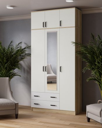 Шкаф Лагуна с антресолью с зеркалом делано/белый (Текс) в Артёмовском - artyomovskij.mebel-e96.ru