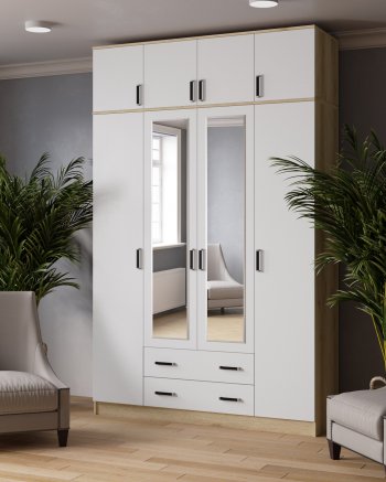 Шкаф 1600 мм Лагуна с антресолью делано/белый (Текс) в Артёмовском - artyomovskij.mebel-e96.ru