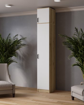 Пенал 400 мм Лагуна с антресолью делано/белый (Текс) в Артёмовском - artyomovskij.mebel-e96.ru