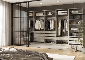 Гардеробная/шкаф 4000 мм Ларго №1 открытая дуб крафт серый (Миф) в Артёмовском - artyomovskij.mebel-e96.ru