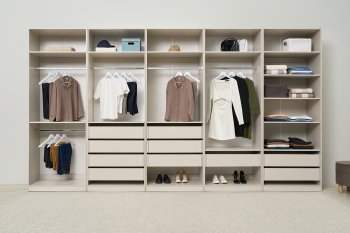 Гардеробная/шкаф 4000 мм Ларго №1 открытая Кашемир (Миф) в Артёмовском - artyomovskij.mebel-e96.ru