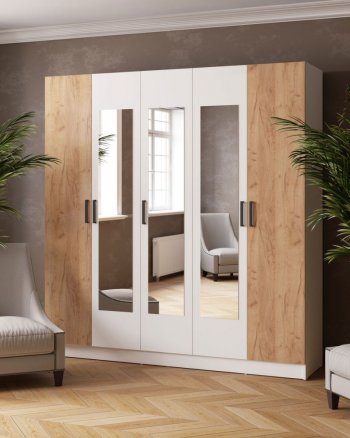 Шкаф 2000 мм Ларс с зеркалом Белый/Дуб крафт (Микон) в Артёмовском - artyomovskij.mebel-e96.ru