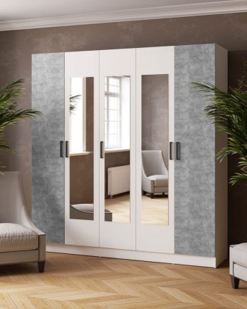 Шкаф 2000 мм Ларс с зеркалом Белый/Ателье светлое (Микон) в Артёмовском - artyomovskij.mebel-e96.ru