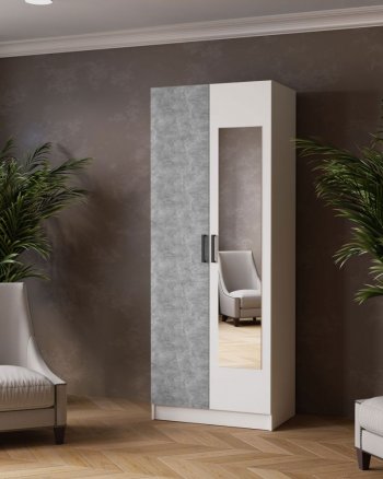 Шкаф 800 мм Ларс с зеркалом Белый/Ателье светлое (Микон) в Артёмовском - artyomovskij.mebel-e96.ru