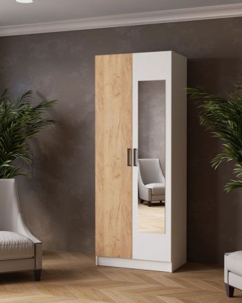 Шкаф 800 мм Ларс с зеркалом Белый/Дуб крафт (Микон) в Артёмовском - artyomovskij.mebel-e96.ru