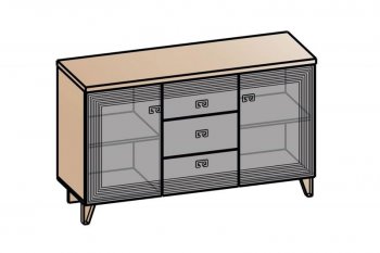 Комод 2дв, 3ящ Лежер КМ-3103 дуб серый/холст вулканический(СанТан) в Артёмовском - artyomovskij.mebel-e96.ru