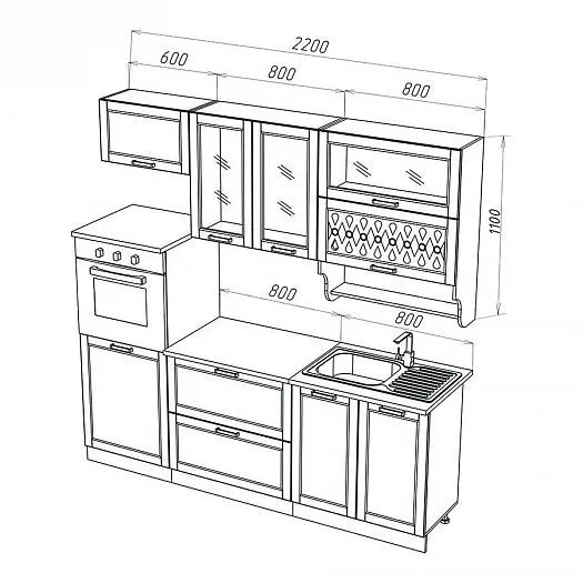 Кухонный гарнитур Милано 2200 мм Ком. №3 (Миф) в Артёмовском - artyomovskij.mebel-e96.ru