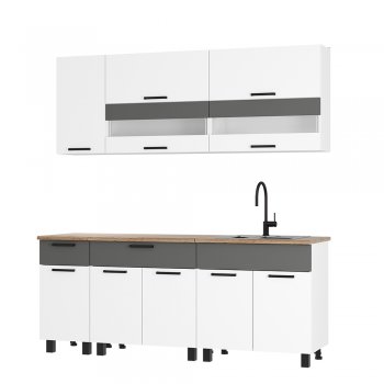 Кухонный гарнитур Монтана 2000 мм белый/графит (БТС) в Артёмовском - artyomovskij.mebel-e96.ru