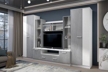 Стенка Николь-2 белый/бетонный камень(Зарон) в Артёмовском - artyomovskij.mebel-e96.ru