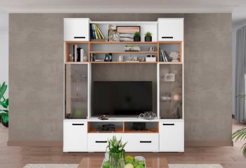 Мини-стенка ОГЦС-1 Оскар-18 белый/золотой (Текс) в Артёмовском - artyomovskij.mebel-e96.ru