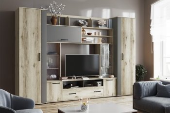 Гостиная Оскар-18-2 дуб делано/графит (Текс) в Артёмовском - artyomovskij.mebel-e96.ru