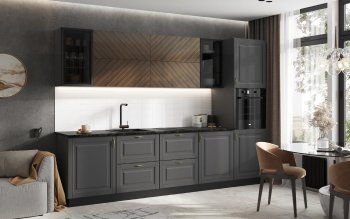 Кухонный гарнитур Престиж 3000 мм (вариант №1) графит софт/орех (Миф) в Артёмовском - artyomovskij.mebel-e96.ru