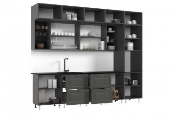 Кухонный гарнитур Престиж 3000 мм (вариант №2) графит софт/орех (Миф) в Артёмовском - artyomovskij.mebel-e96.ru