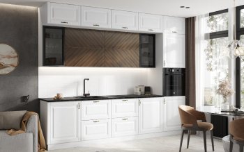 Кухонный гарнитур Престиж 3000 мм (вариант №2) браш вайт/орех (Миф) в Артёмовском - artyomovskij.mebel-e96.ru