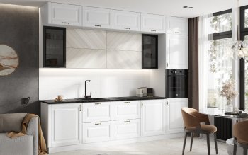 Кухонный гарнитур Престиж 3000 мм (вариант №2) браш вайт/жемчуг (Миф) в Артёмовском - artyomovskij.mebel-e96.ru