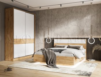 Кровать парящая Роджина с подсветкой, крафт/белый (Миф) в Артёмовском - artyomovskij.mebel-e96.ru