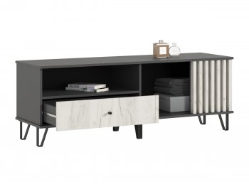 Тумба ТВ (1500) Роджина крафт белый/графит (Миф) в Артёмовском - artyomovskij.mebel-e96.ru