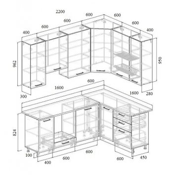 Угловой кухонный гарнитур Элеганция 2200*1600 мм Sanvut в Артёмовском - artyomovskij.mebel-e96.ru