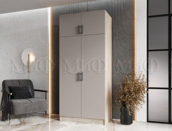 Шкаф 900 мм 2-х ств. штанга+полка дуб крафт серый/кашемир (Миф) в Артёмовском - artyomovskij.mebel-e96.ru