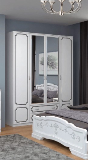 Шкаф 1600 мм ШР-4 с 2 зерк. ЛАК Белый жемчуг (БМ) в Артёмовском - artyomovskij.mebel-e96.ru