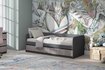 Кровать Соната 900 графит/крафт серый (Зарон) в Артёмовском - artyomovskij.mebel-e96.ru