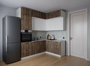 Кухонный гарнитур угловой Старое дерево МДФ 2200*1700 мм (Санвут) в Артёмовском - artyomovskij.mebel-e96.ru