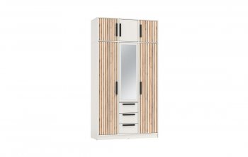 Шкаф 1300 мм 83.08 Вегас (3-х дв.) с зерк. и антресолью белый (Олмеко) в Артёмовском - artyomovskij.mebel-e96.ru